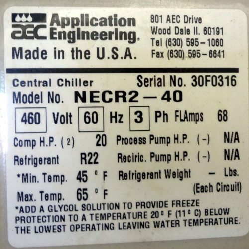 A E C Model NECR240 33 Ton Capacity Water Chiller
