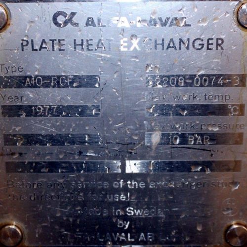 Alfa Laval Model A10RCF S/S 524 Sq Ft Plate and Frame Heat Exchanger