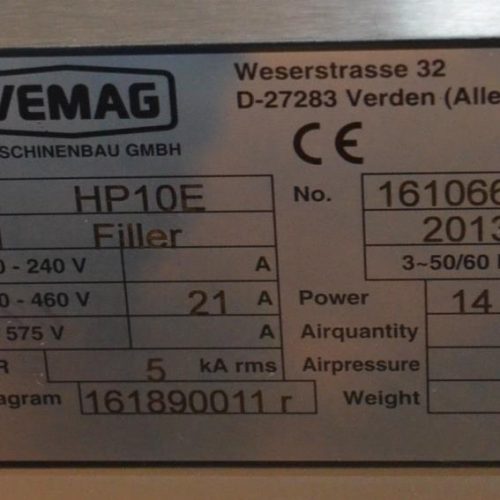 Vemag Model HP10E S/S Vacuum Stuffer with Hoist and 5 totes (NEW 2013)