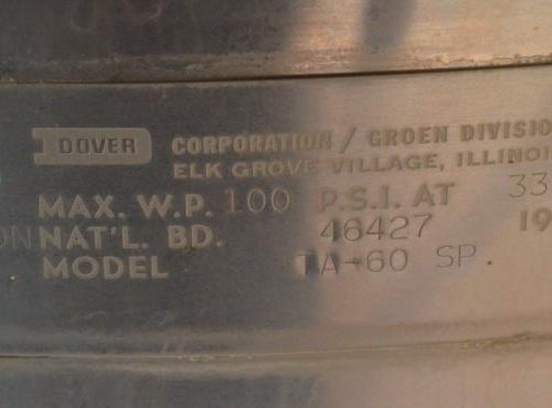 60 Gallon Groen Model TA60SP S/S Jacketed Kettle