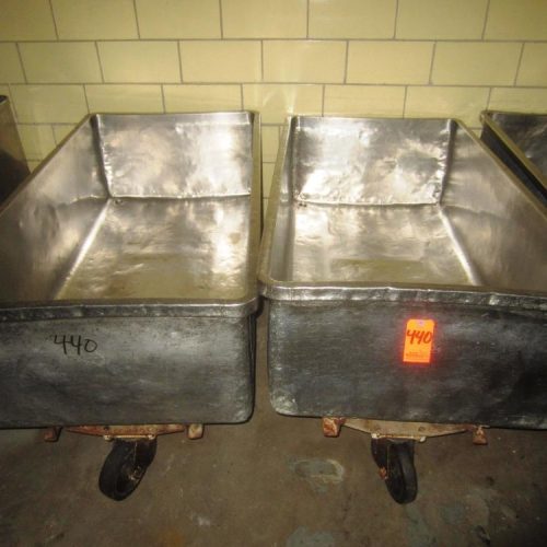 (2) 62 in L x 32 in W x 18 in D Portable S/S Troughs with Drain Hole and Casters