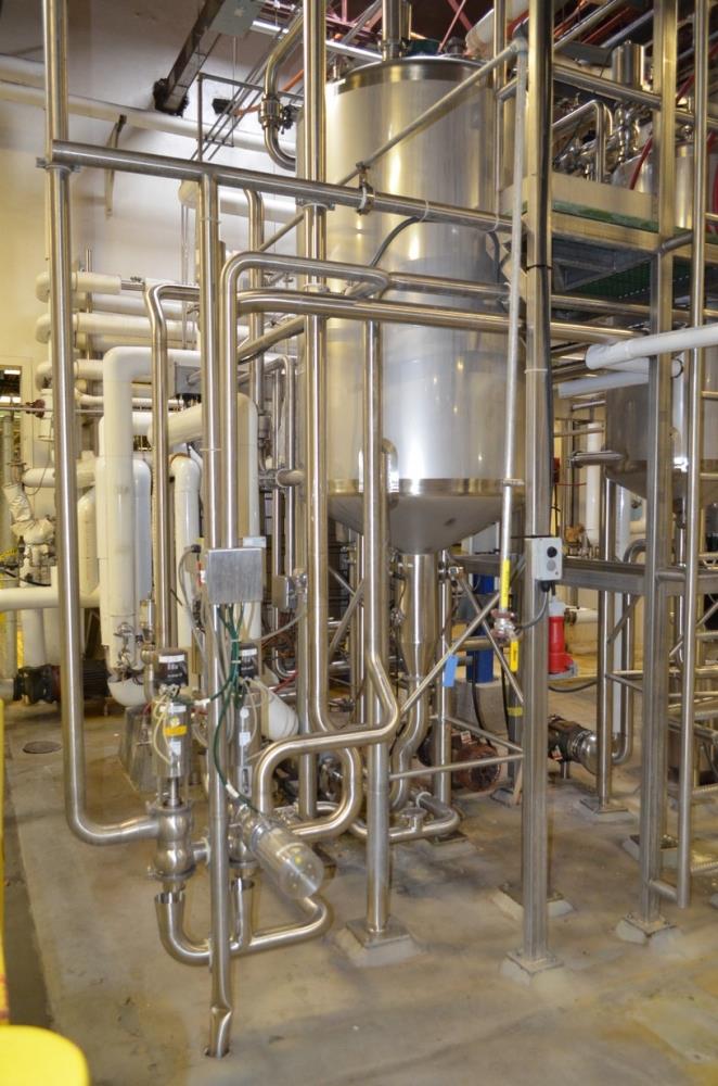 150 GPM Pasteurizer System with Tanks, Heat Exchangers, Pumps, and Valves