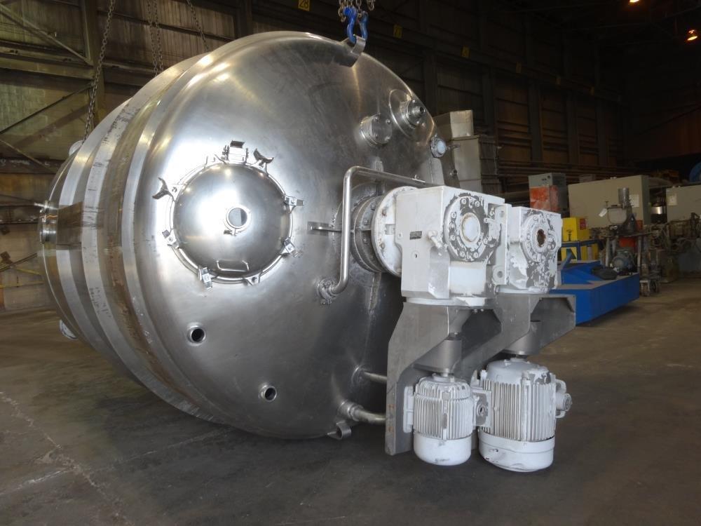 4,000 Gallon DCI 316 S/S Vertical Jacketed Twin Agitated Reactor