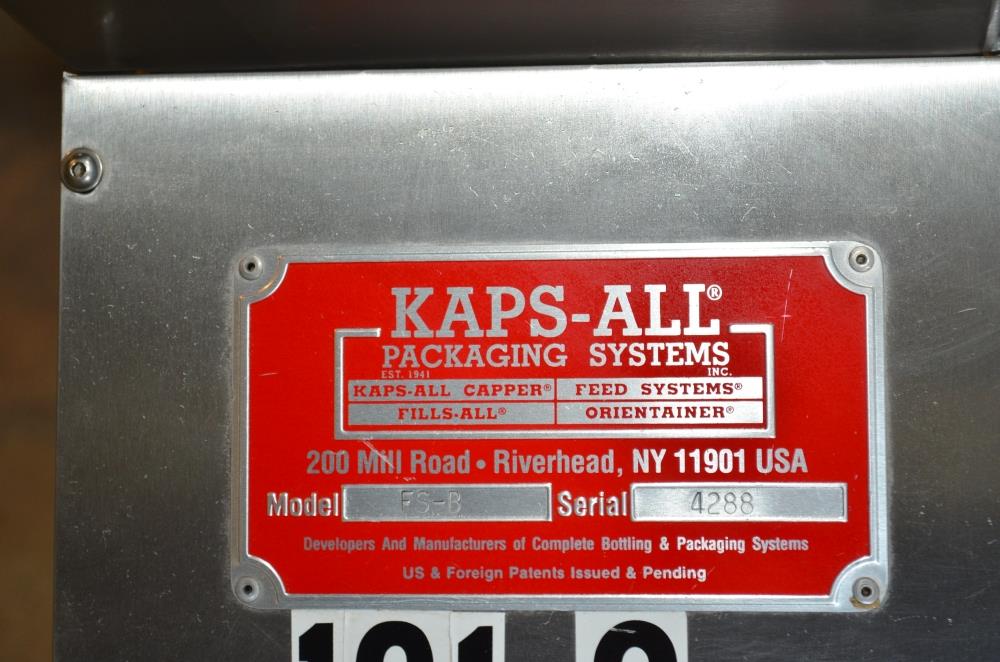 Kaps All Model BA6 200 BPM Over Capper with Sorter and Elevator