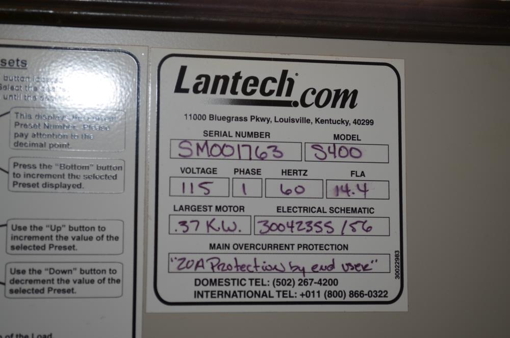 Lantech Model S400 35 LPH Straddle Style Pallet Stretch Wrapper