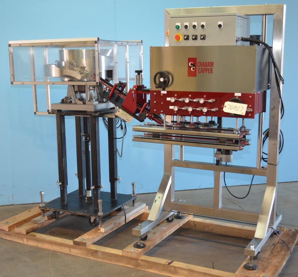 Chadam (6) Quill Inline Spindle Capper with S/S Vibratory Feed Bowl and Cap Chute