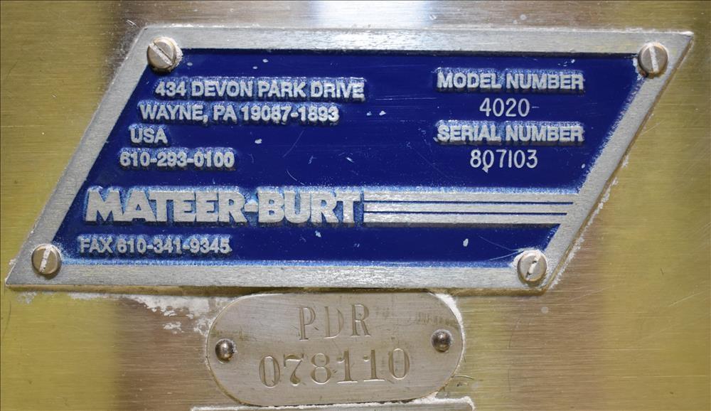 Mateer Burt Model 4020 Dual Head S/S Powder Auger Filler w 4.5in Wide Conveyor
