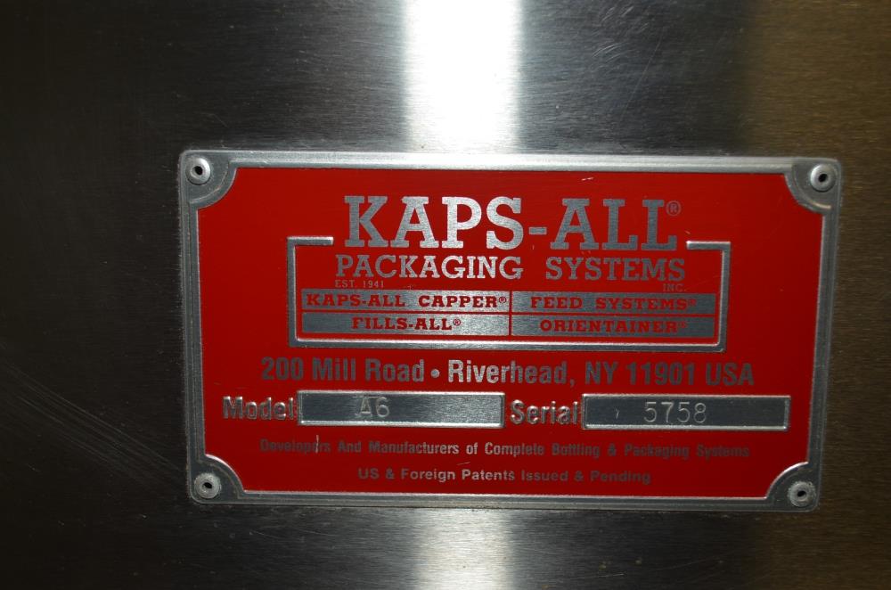 Kaps All Model A6 (6) Quill Inline Spindle Capper with Hopper and Bowl SOrter