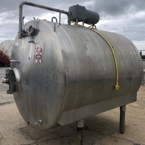 1,000 Gallon S/S Horizontal Jacketed Agitated Storage Tank