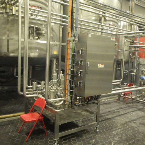 Finished Beer Processing and Distribution System w/ (2) 300 BBL Mueller Brite Tanks