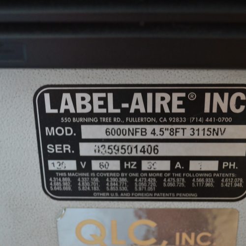 Label Aire Model 6000NFB3115NV Front Back and Neck Pressure Sensitive Labeler